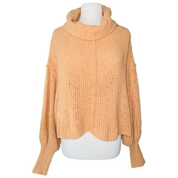 FP1 Free People Be Yours Cowl Neck Camel Pullover sweater size Small Oversized - Picture 2 of 10